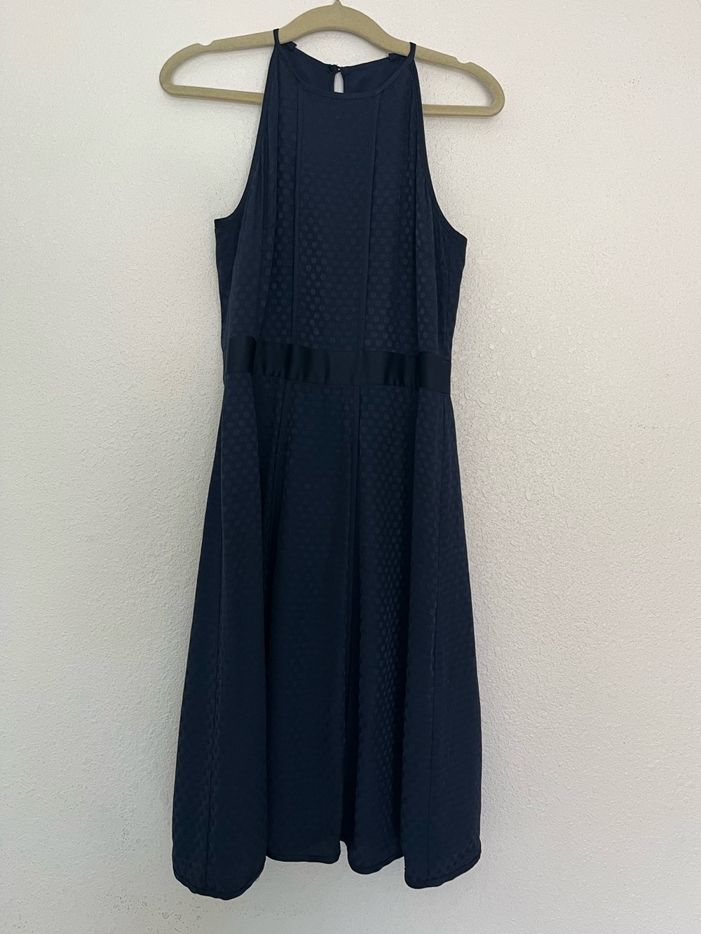 Banana Republic Navy Polka Dot Pleated Fit & Flare Cocktail Dress